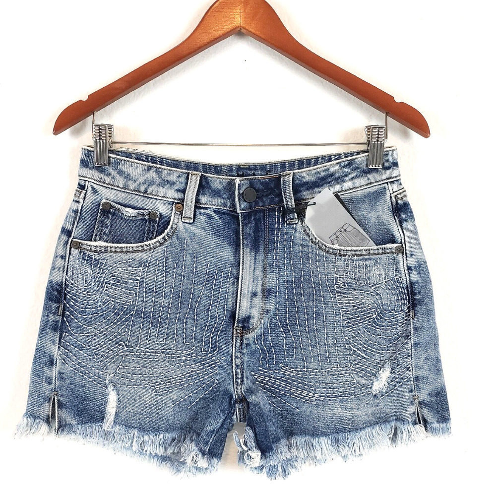 NEW!! Hale Bella SIZE 28 Embroidered High Rise Denim Jean Shorts Blue Festival